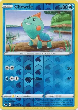 Chewtle Reverse Holo Pokemon card from Sword & Shield