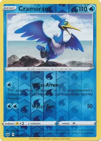 Cramorant Reverse Holo Pokemon card from Sword & Shield