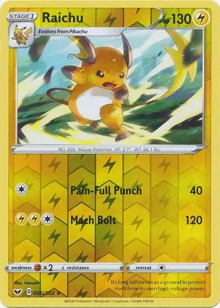 Raichu Reverse Holo Pokemon card from Sword & Shield