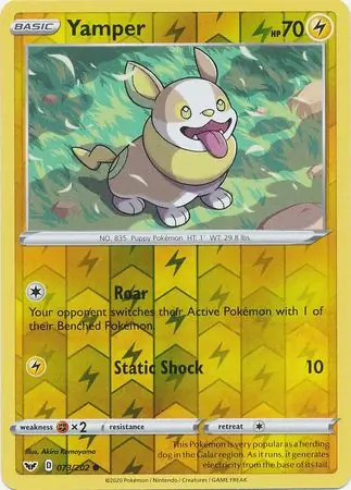 Yamper Reverse Holo Pokemon card from Sword & Shield
