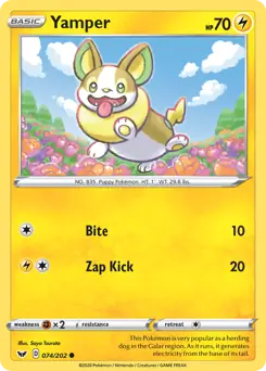 Yamper Pokemon card from Sword & Shield