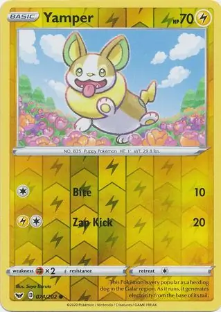 Yamper Reverse Holo Pokemon card from Sword & Shield