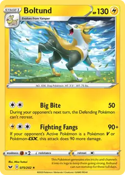 Boltund Pokemon card from Sword & Shield