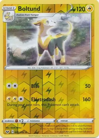 Boltund Reverse Holo Pokemon card from Sword & Shield