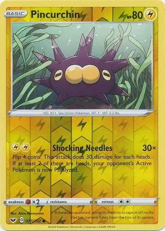 Pincurchin Reverse Holo Pokemon card from Sword & Shield