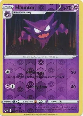 Haunter Reverse Holo Pokemon card from Sword & Shield