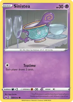 Sinistea Pokemon card from Sword & Shield