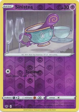 Sinistea Reverse Holo Pokemon card from Sword & Shield