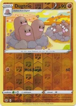 Dugtrio Reverse Holo Pokemon card from Sword & Shield