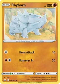 Rhyhorn Pokemon card from Sword & Shield