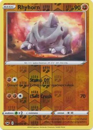 Rhyhorn Reverse Holo Pokemon card from Sword & Shield