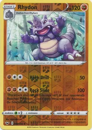 Rhydon Reverse Holo Pokemon card from Sword & Shield