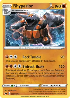 Rhyperior Pokemon card from Sword & Shield