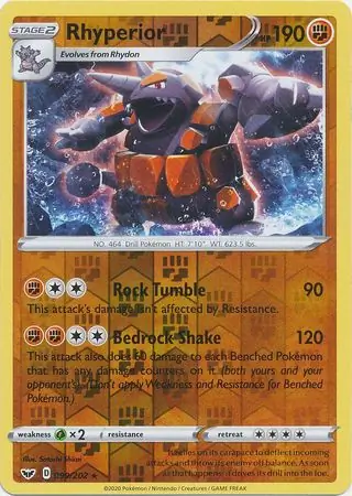 Rhyperior Reverse Holo Pokemon card from Sword & Shield