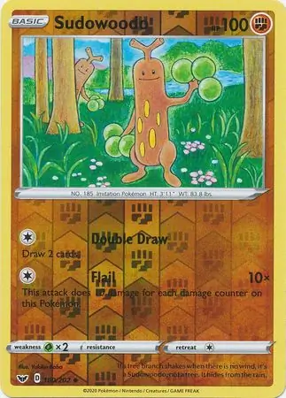 Sudowoodo Reverse Holo Pokemon card from Sword & Shield