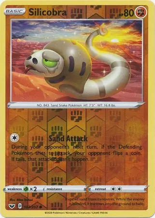 Silicobra Reverse Holo Pokemon card from Sword & Shield