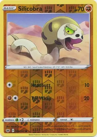 Silicobra Reverse Holo Pokemon card from Sword & Shield
