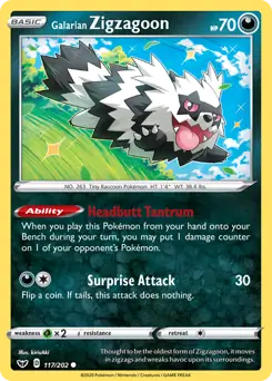 Galarian Zigzagoon Pokemon card from Sword & Shield