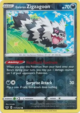 Galarian Zigzagoon Reverse Holo Pokemon card from Sword & Shield
