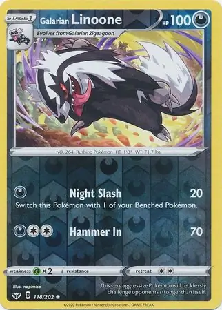 Galarian Linoone Reverse Holo Pokemon card from Sword & Shield