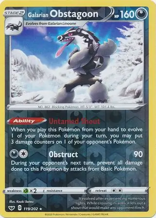 Galarian Obstagoon Reverse Holo Pokemon card from Sword & Shield