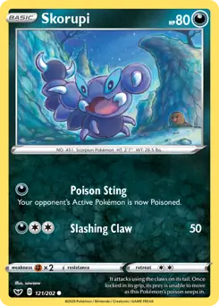 Skorupi Pokemon card from Sword & Shield