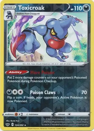 Toxicroak Reverse Holo Pokemon card from Sword & Shield