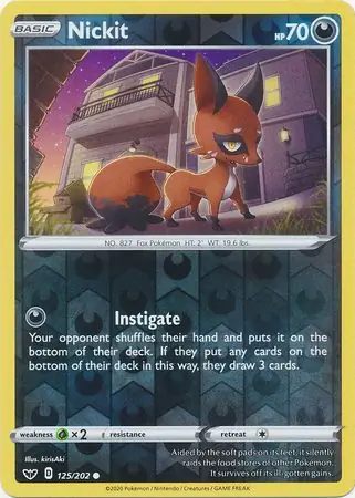 Nickit Reverse Holo Pokemon card from Sword & Shield