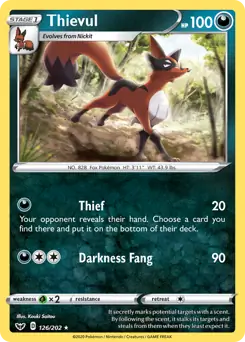 Thievul Pokemon card from Sword & Shield