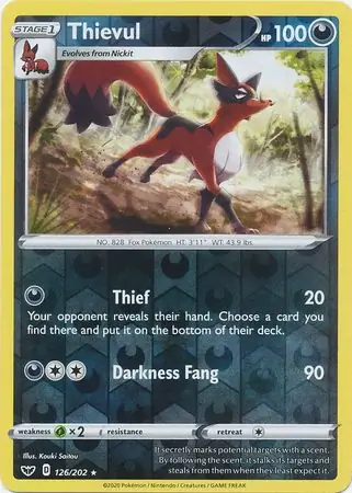 Thievul Reverse Holo Pokemon card from Sword & Shield