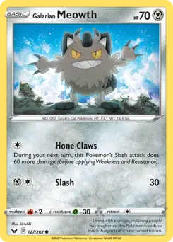 Galarian Meowth Pokemon card from Sword & Shield