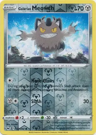 Galarian Meowth Reverse Holo Pokemon card from Sword & Shield