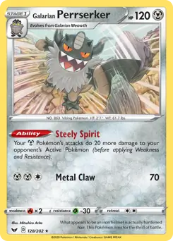 Galarian Perrserker Pokemon card from Sword & Shield