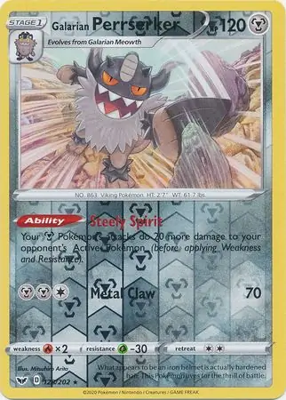 Galarian Perrserker Reverse Holo Pokemon card from Sword & Shield