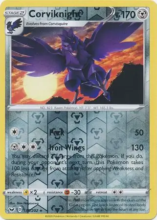 Corviknight Reverse Holo Pokemon card from Sword & Shield