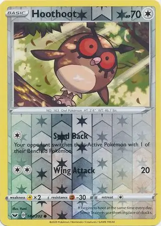 Hoothoot Reverse Holo Pokemon card from Sword & Shield