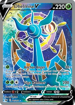 Full Art Dhelmise V Pokemon card from Sword & Shield