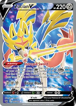 Full Art Zacian V Pokemon card from Sword & Shield