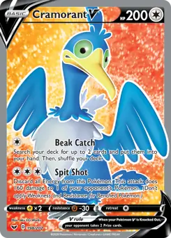 Full Art Cramorant V Pokemon card from Sword & Shield