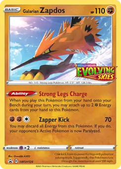 Galarian Zapdos Prerelease Pokemon card from Sword & Shield Promo