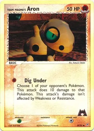 Team Magma's Aron Reverse Holo Pokemon card from Team Magma vs Team Aqua