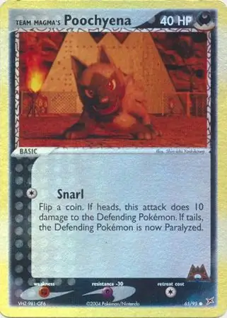 Team Magma's Poochyena Reverse Holo Pokemon card from Team Magma vs Team Aqua