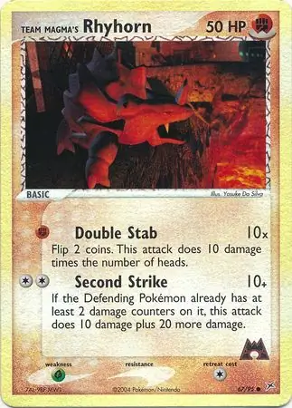 Team Magma's Rhyhorn Reverse Holo Pokemon card from Team Magma vs Team Aqua