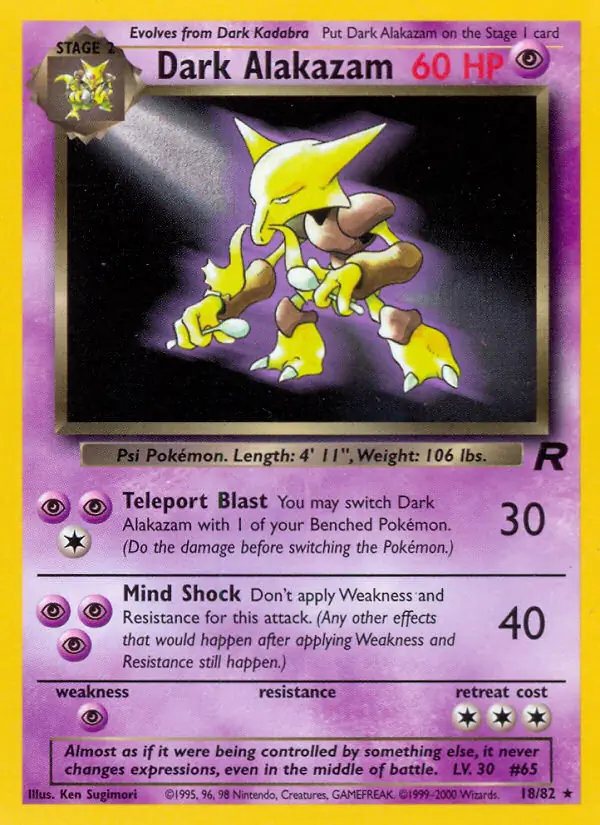 Dark Alakazam Pokemon card from Team Rocket