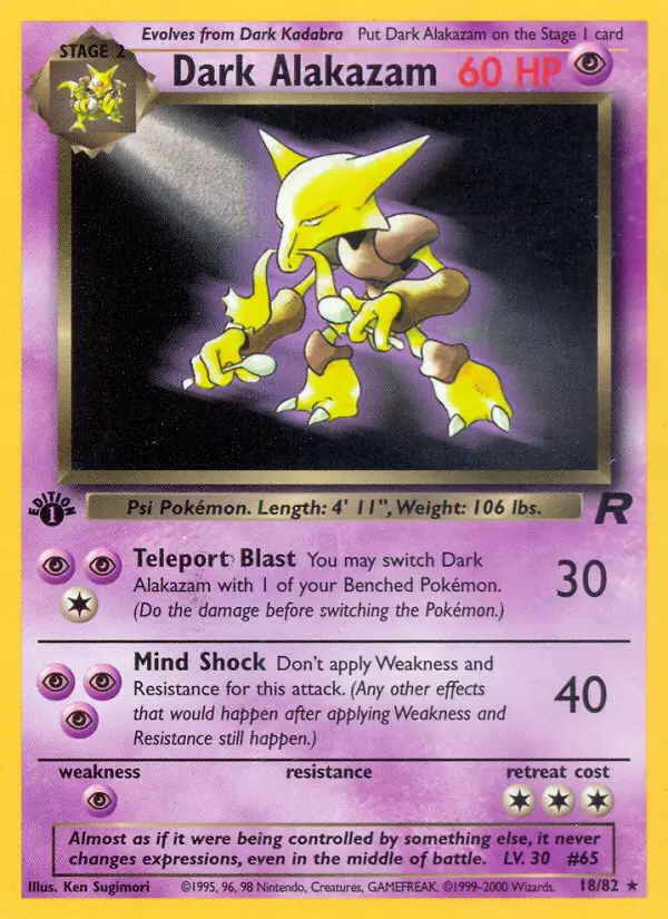 Dark Alakazam Pokemon card from Team Rocket 1st Edition