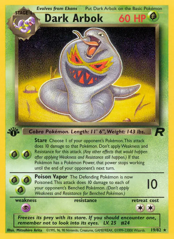 Dark Arbok Pokemon card from Team Rocket 1st Edition