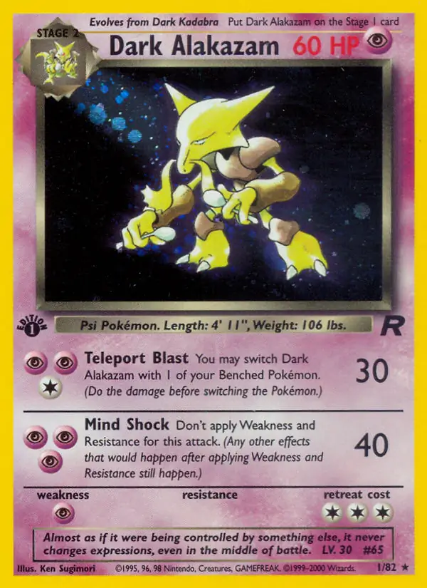 Dark Alakazam Holo Pokemon card from Team Rocket 1st Edition