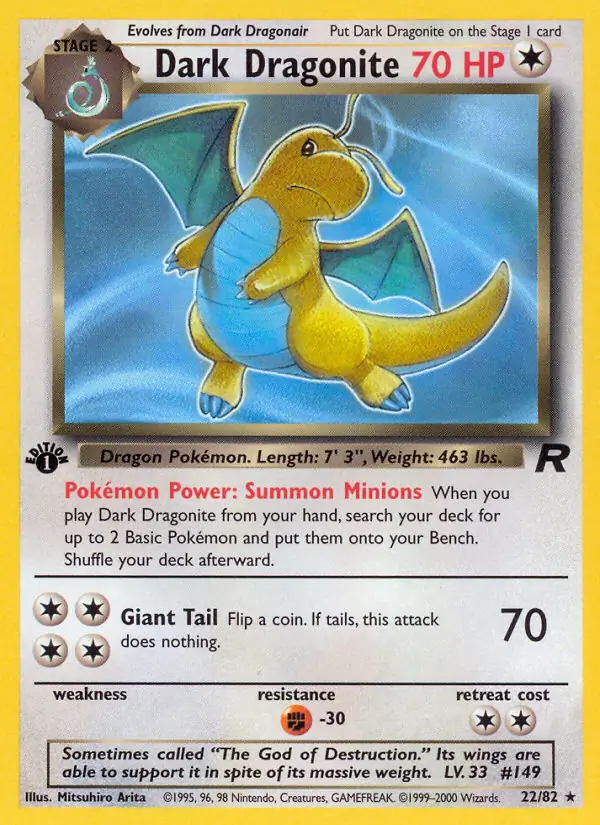 Dark Dragonite Pokemon card from Team Rocket 1st Edition