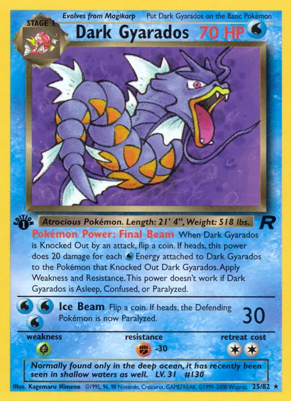 Dark Gyarados Pokemon card from Team Rocket 1st Edition