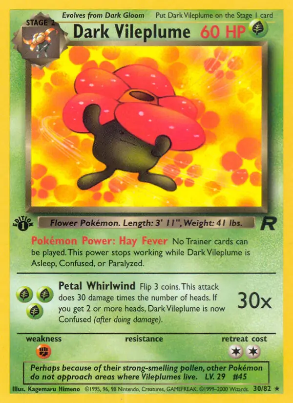 Dark Vileplume Pokemon card from Team Rocket 1st Edition